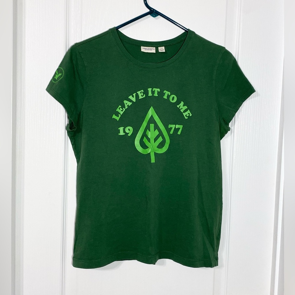 Y2K American Eagle ‘Leave It to Me’ Peruvian Cotton Tee Vintage Green Large